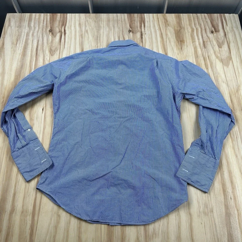 Vintage Polo Ralph Lauren Men's 15.5 34 Blue White Stripe Curham French Cuff
